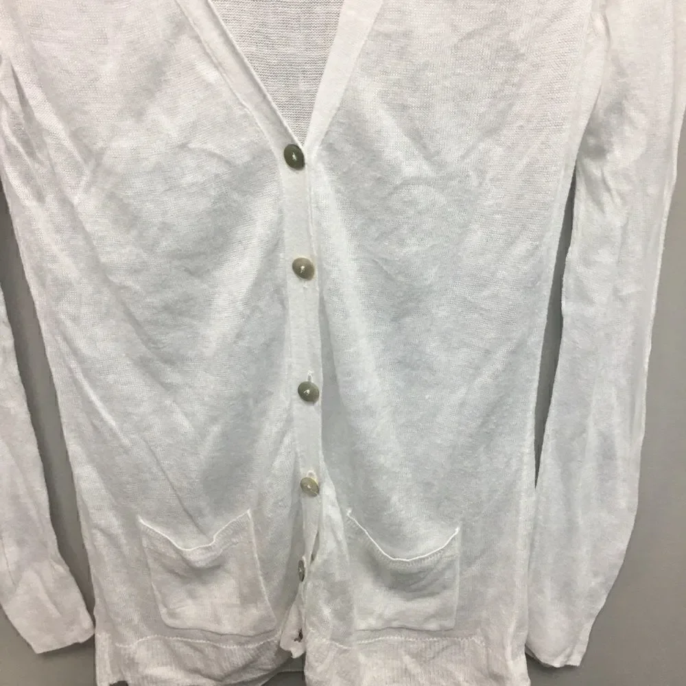 Max Studio | White Linen Button Front Cardigan | L - Picture 2 of 6